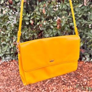 VTG 70s Philippe Clutch Handbag Yellow Leather Envelope Flap Crossbody Strap
